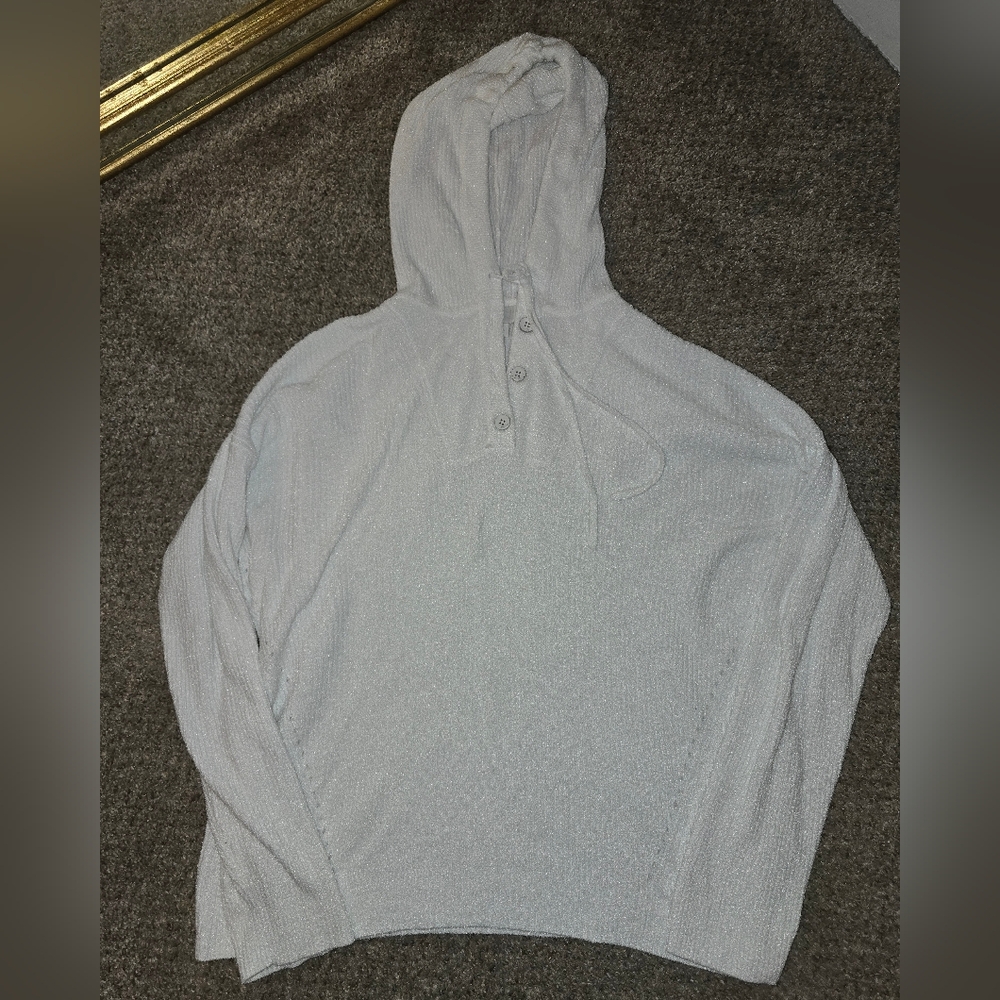Barefoot Dreams CozyChic Lite Ribbed Hooded White Sweater Size Medium - Picture 2 of 5